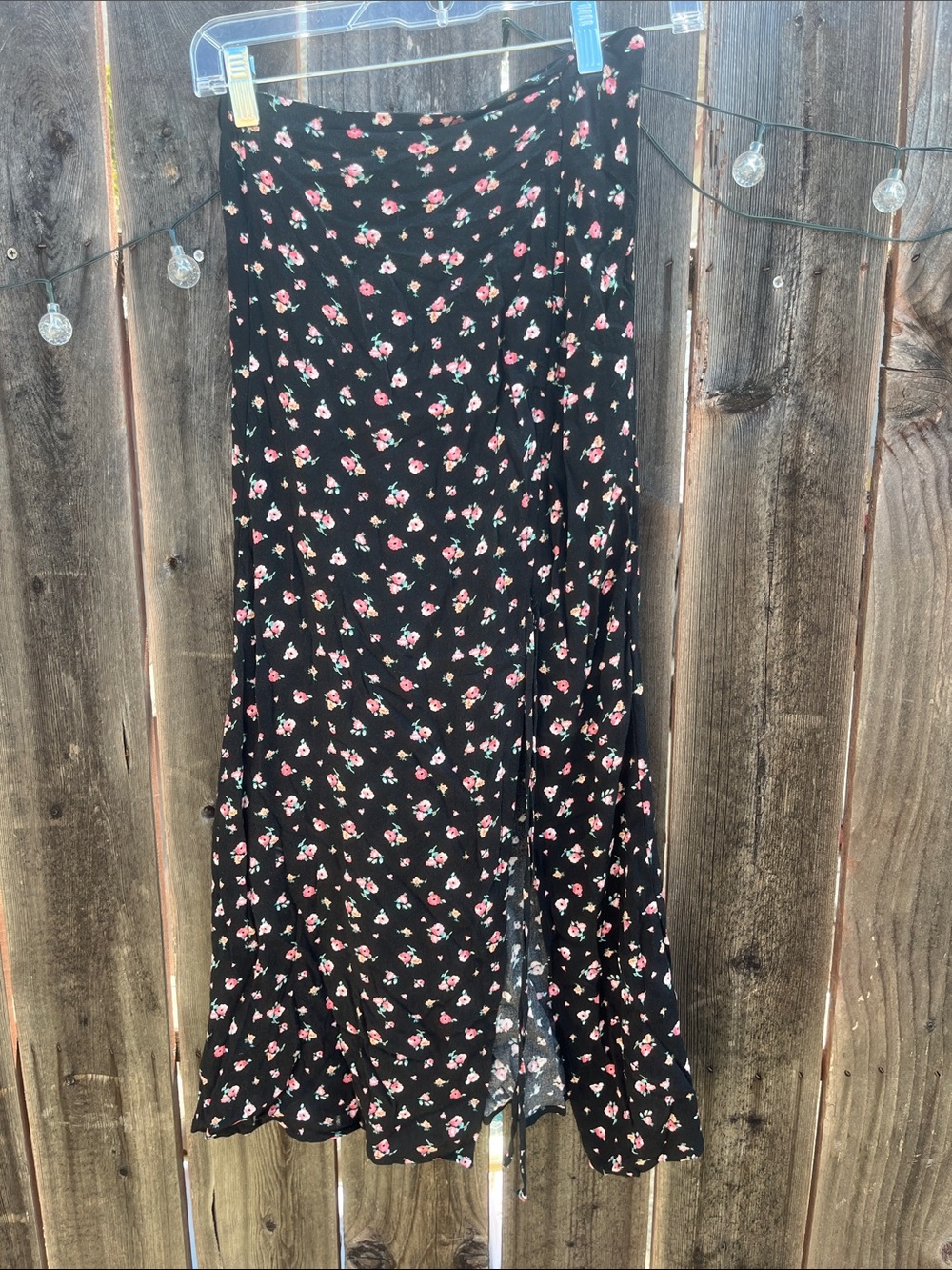 Rewind Black Maxi Skirt with Pink Floral Print
